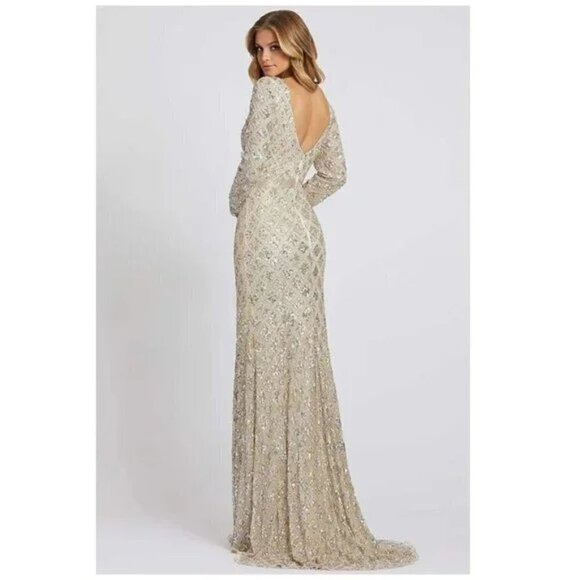 MAC DUGGAL Beaded A-Line Gown in Nude Size US 12 - Picture 3 of 15
